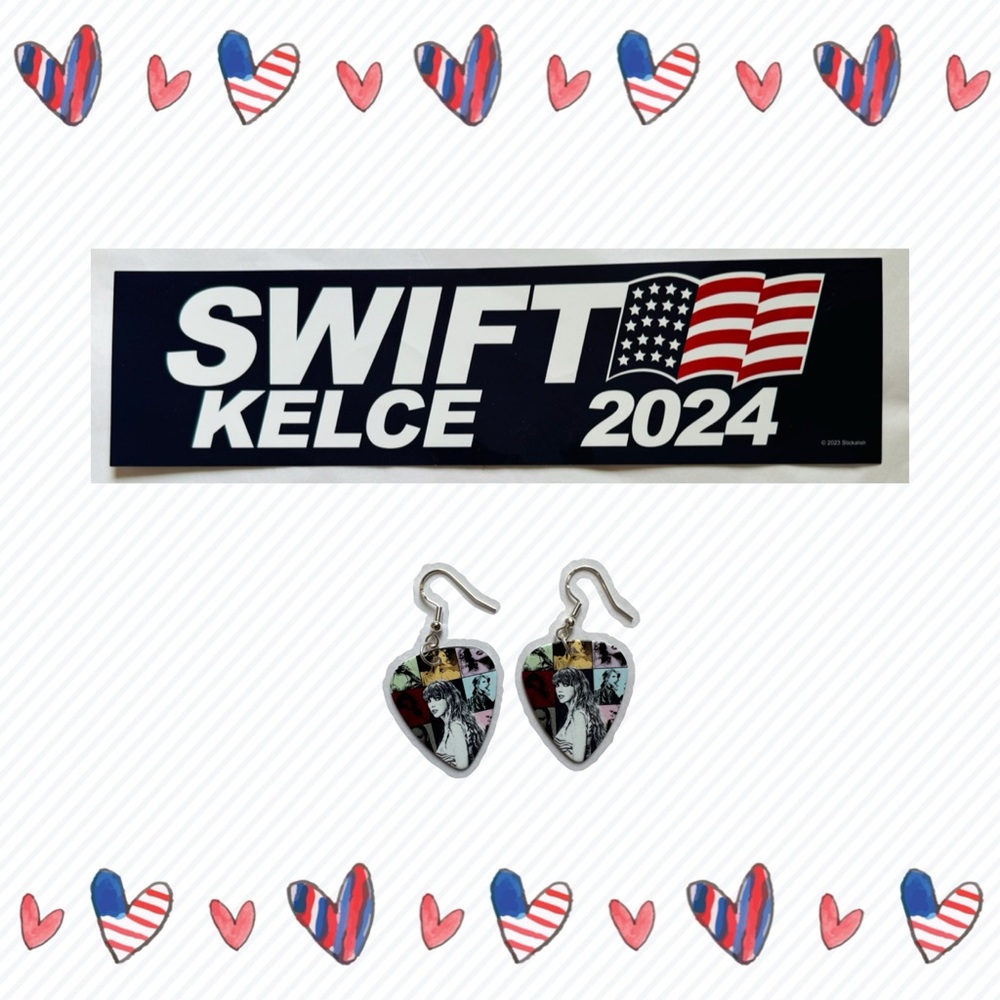Earrings & Bumper Sticker Bundke, Taylor Swift inspired, NWT, Guitar Pic…